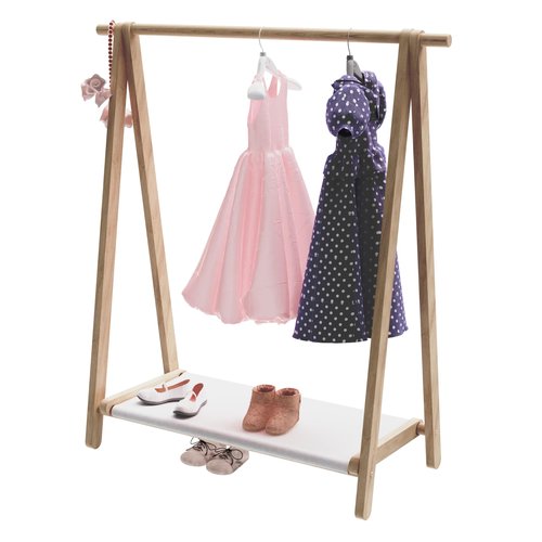 Kids Clothing Rack, Solid Wood Dress-Up Storage Organizer, Child Garment Rack with Bottom Storage Shelf for Baby & Kids Long Dresses and Costumes, Easy Assembly (Natural Beech, 38"W x 14.5"D x 44"H)