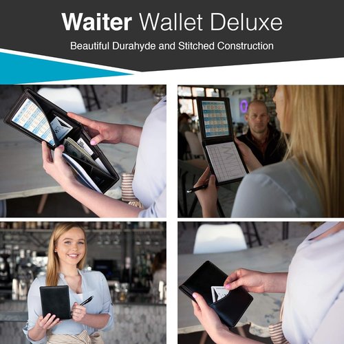 Waiter Wallet Deluxe (Pink) Server Book Organizer with Clear Pocket Insert for Waiters and Waitresses | Includes Restaurant Guest Order Pad | Medium Size fits Apron Pockets | 4.75" x 6.75"
