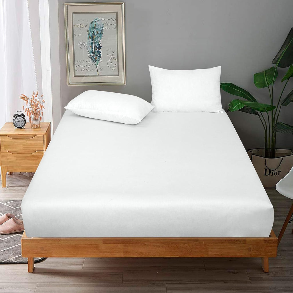 Royale Linens 300 Thread Count Fitted Sheet - 100% Long Staple Cotton, Super Soft, Deep Pocket | Queen Size, White