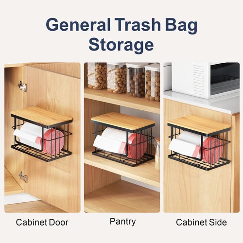 iSPECLE Garbage Bag Dispenser - 2 Pack Trash Bag Dispenser with Bamboo Top for 13 Gallon Bag, Pull Out One Bag at A Time, Easy to Install, Trash Bag Holder for Pantry, Under Sink, Small and Large