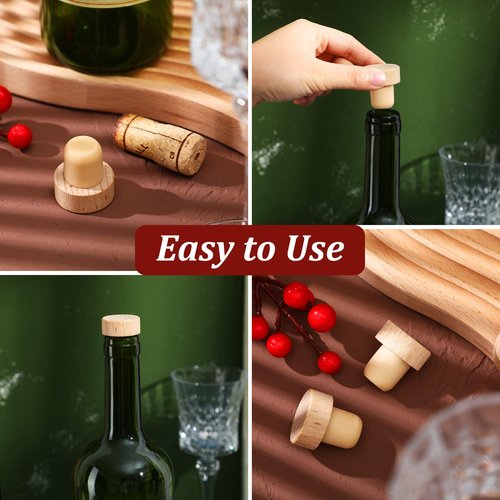 Yalikop 96 Pcs T Shaped Cork Plugs Reusable Wooden & Rubber Wine & Beer Bottle Stoppers