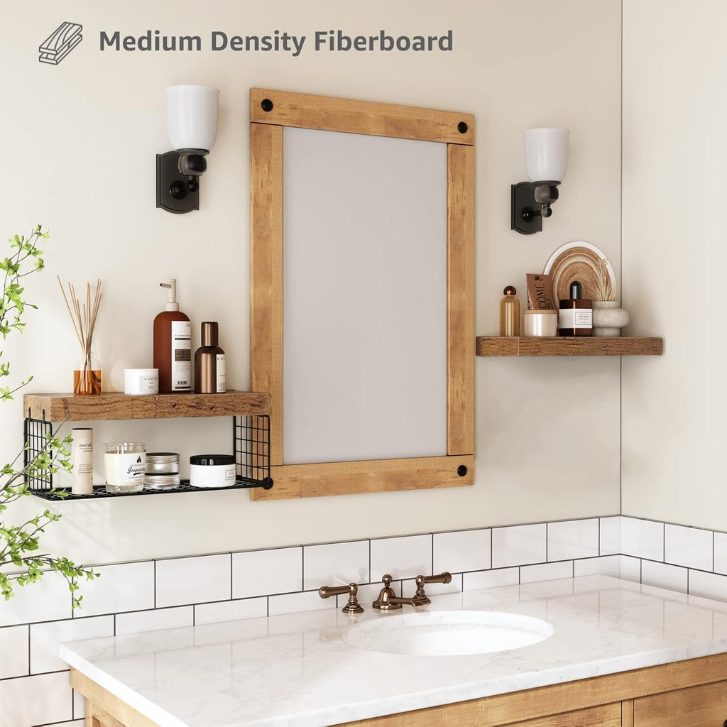 QEEIG Bathroom Shelves Over Toilet - Rustic Brown Wall-Mounted Floating Shelves | Set of 2, 16 Inch Storage Solution