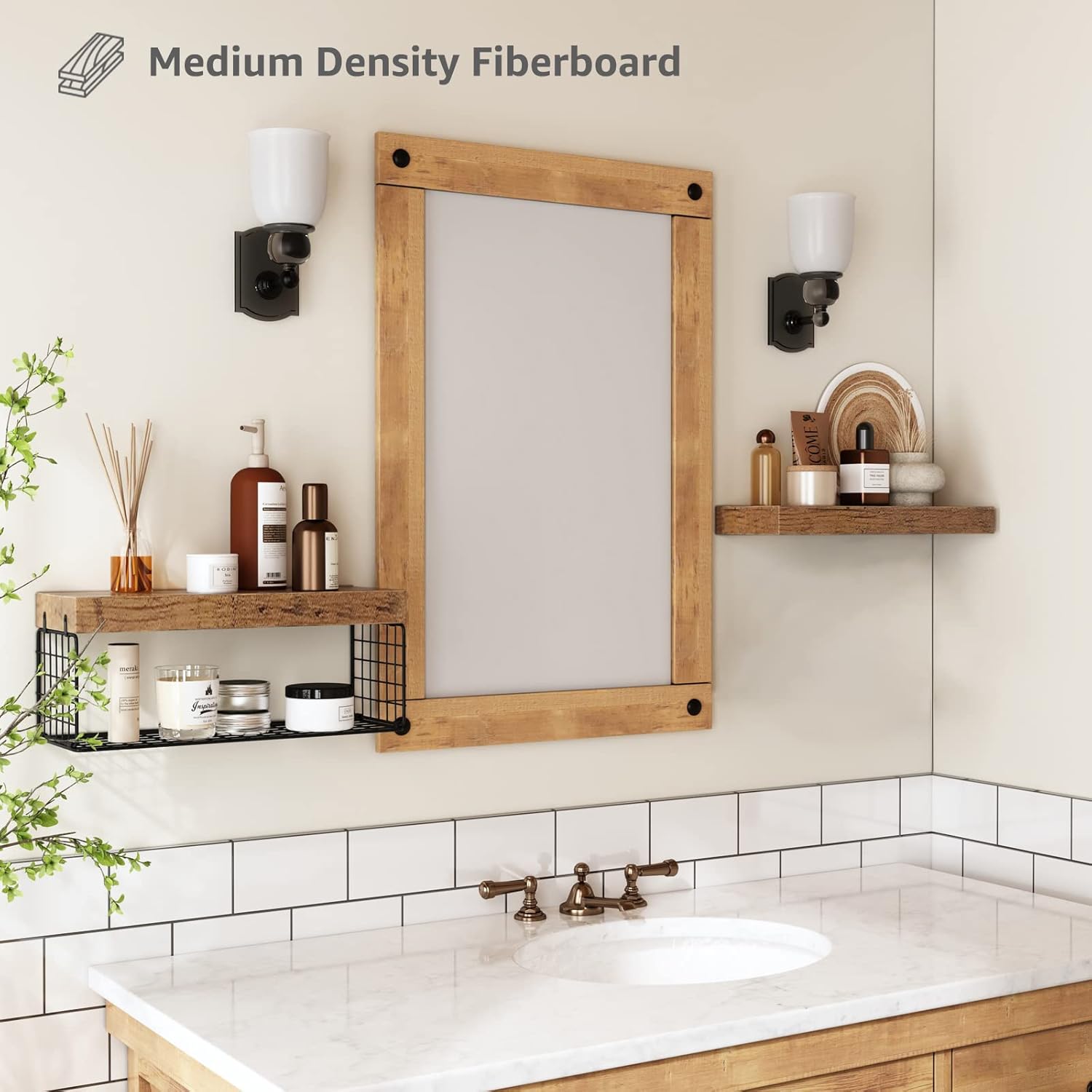 QEEIG Bathroom Shelves Over Toilet - Rustic Brown Wall-Mounted Floating Shelves | Set of 2, 16 Inch Storage Solution