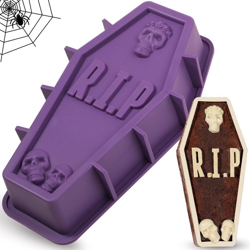 Webake Silicone Coffin Cake Pan, 12 Inch Large Tombstone Shaped Cake Mold for Baking Halloween Themed Party