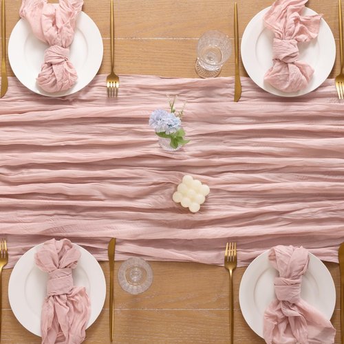 Boho Dusty Pink Cheesecloth Table Runner by [Brand Name] - 10FT Rustic Gauze for Weddings & Events | 35x120 Inch
