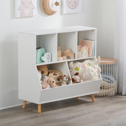 Badger Basket 5-Bin Storage Cubby with Feet - Wooden Organizer for Toys, Books, and Display, with Top Shelf, Cubbies, and Open Bins - Kids’ Room or Playroom Storage Solution - Fresh White
