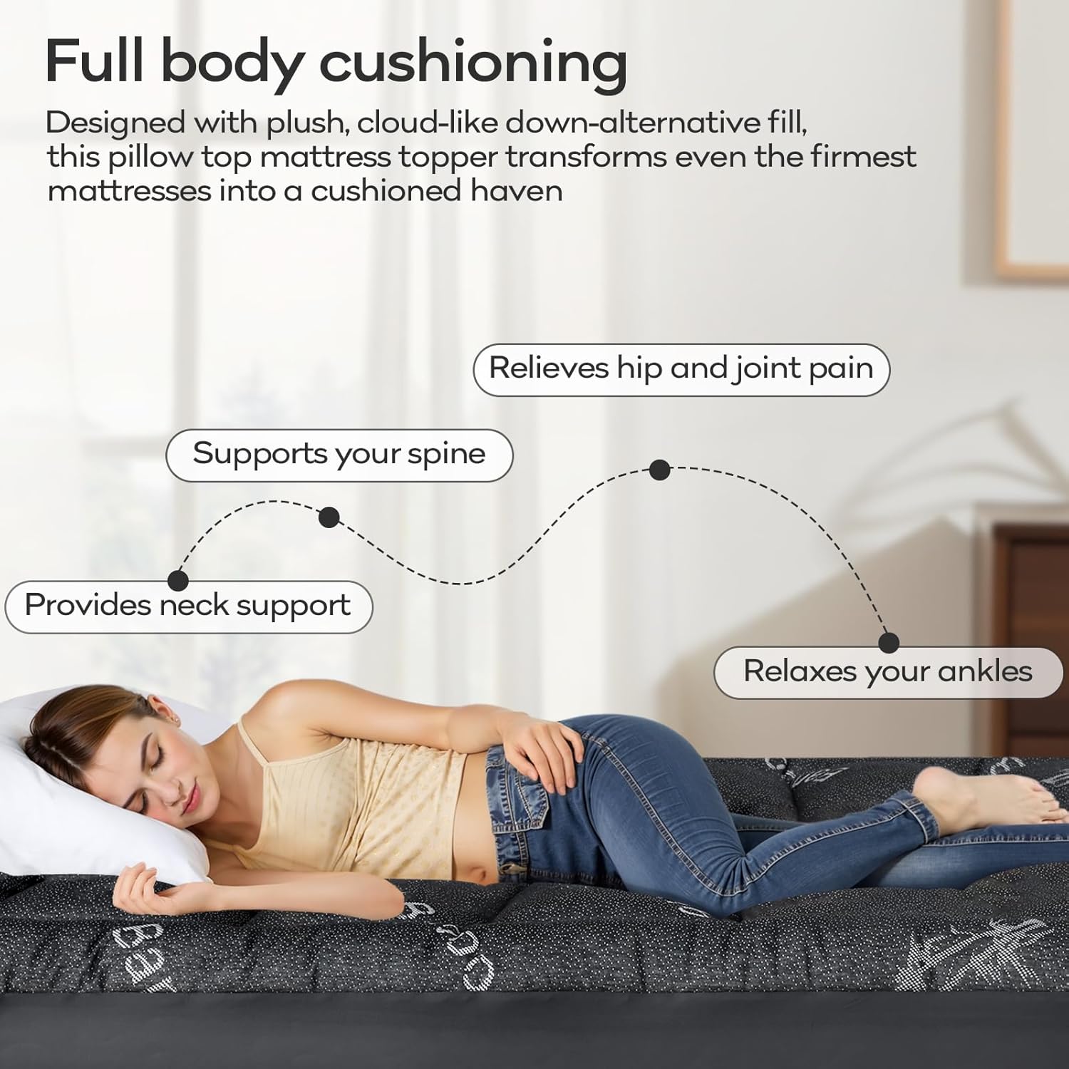 OLANLY Queen Mattress Topper - Cooling Bamboo Viscose Pillow Top for Back Pain Relief | Dark Gray