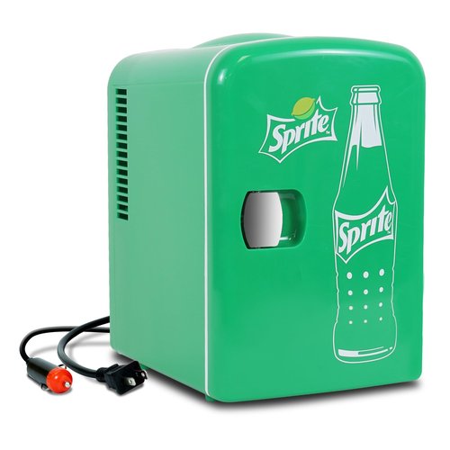 Sprite Mini Fridge - 6 Can Refrigerator for Bedroom Office, Portable Table Top Beverage Cooler, 12V 110V Refrigerador For Drinks, Soda, Wines, Use In Car, Dorm, Outdoor, Patio