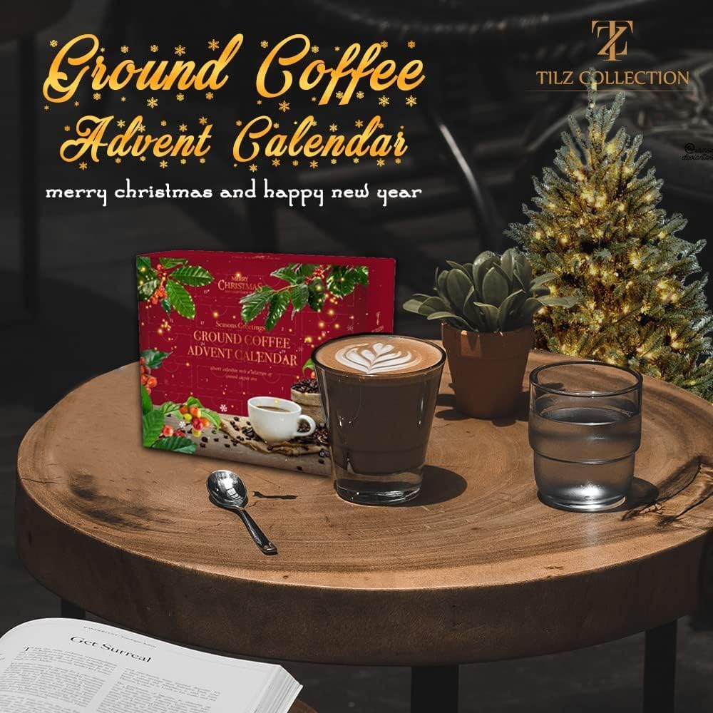 Skiennix 24 Days Advent Calendar | Flavored Ground Coffee Gift Set - French Vanilla, Hazelnut, Irish, Italian & Cinnamon