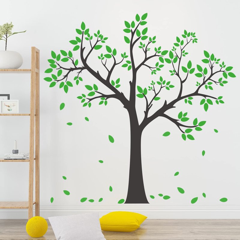 3D Green Tree Wall Decals Leaves Wall Stickers DIY Removable Vinyl Big Trunk Wall Decal for for Kids Girls Boy Bedroom Living Room Nursery Rooms Home Classroom Offices TV Sofa Background Decoration