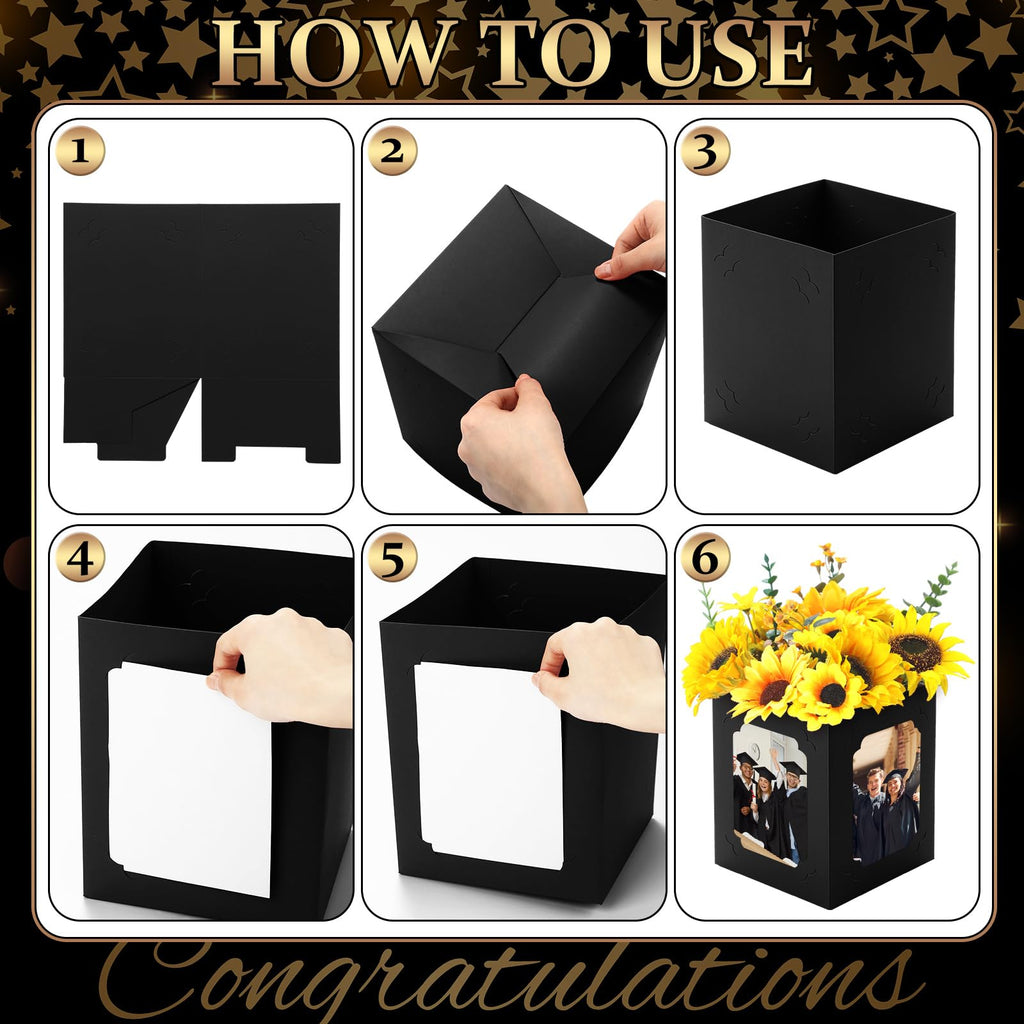 Spiareal 12 Pcs Graduation Box Centerpieces for Table 6/7 Inch Photo Display Congrats Grad Party Favor Gift College Picture Box Photo Props Frame for Graduation Table Decoration(Black)