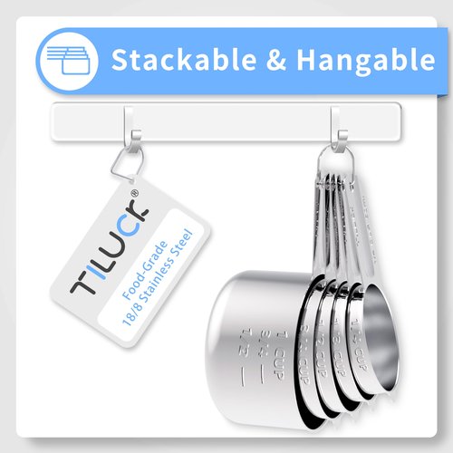 TILUCK Stainless Steel Measuring Cups Set,Kitchen Gadgets for Cooking & Baking,Set of 5