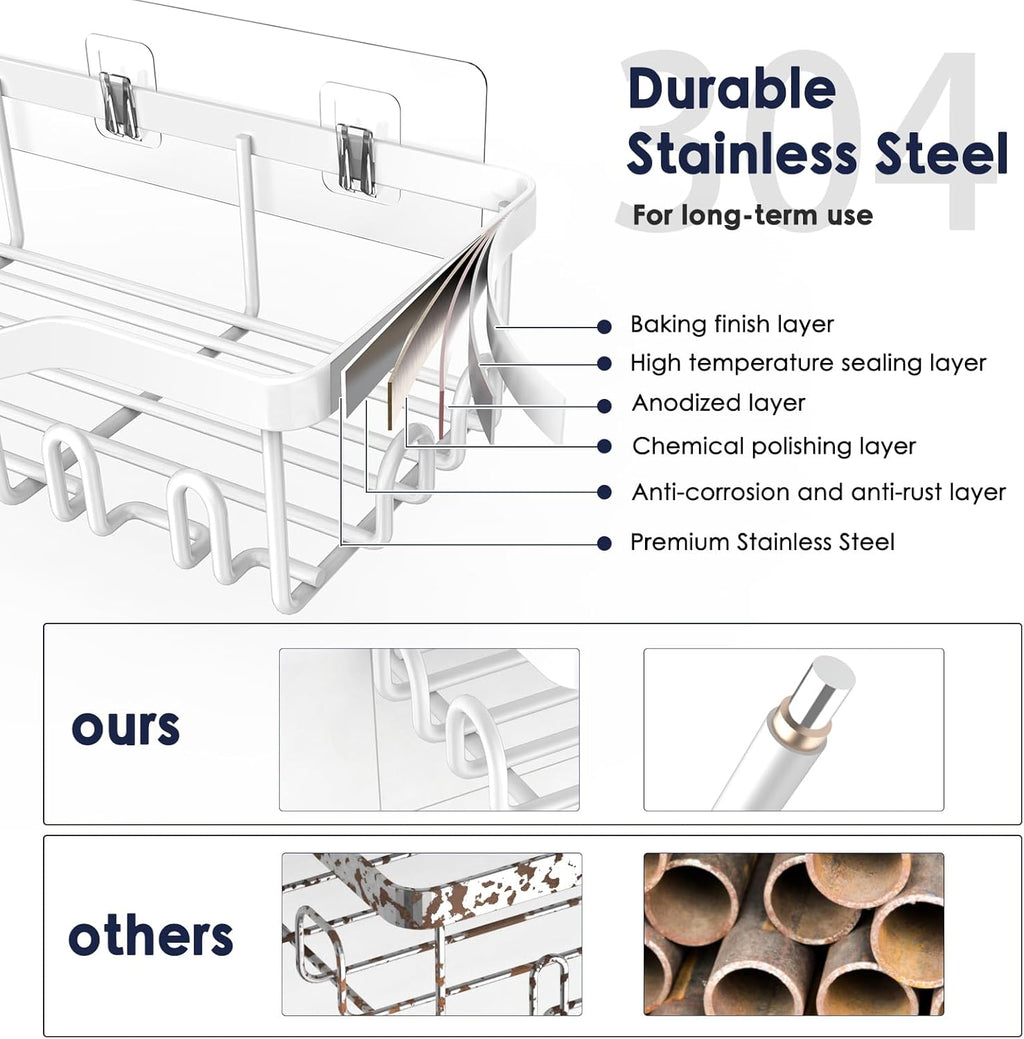 NESOMI Shower Caddy - Rustproof Stainless Steel Organizer with Large Capacity | 7-Pack No-Drill Storage Accessories