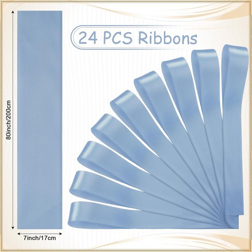 Daifunli Wedding Bows - Elegant Dusty Blue Satin Chair Decorations | 24 Pcs Aisle Ribbons for Ceremony