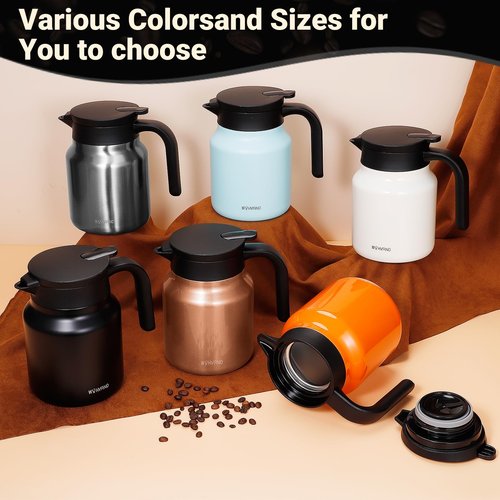 WYHVAND 34Oz Thermal Coffee Carafes For Keeping Hot/Cold, Stainless Steel Coffee Carafe, Dustproof Insulated Water Carafe for Party/Home,Silver