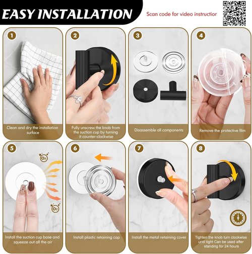 MOTAIPEAK Heavy Duty Suction Cup Hooks - No Drill Wall Mounted Towel Hooks for Bathroom & Kitchen | Black (2 Pack)