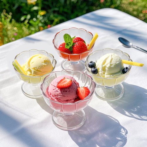 Mezchi Set of 12 Ice Cream Bowl Set, 8 Ounce Plastic Dessert Bowls, Clear Footed Dessert Cups, Ice Cream Cups Bowls for Sundae, Milkshakes, Parfait, Pudding, Fruit
