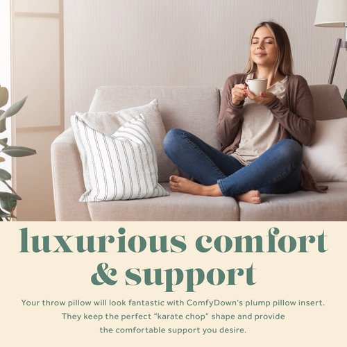 ComfyDown Set of Two20X20 Decorative Throw Pillow Insert, Down and Feathers Fill, 100% Cotton Cover 233 Thread Count, Square Pillow Insert - Made in USA