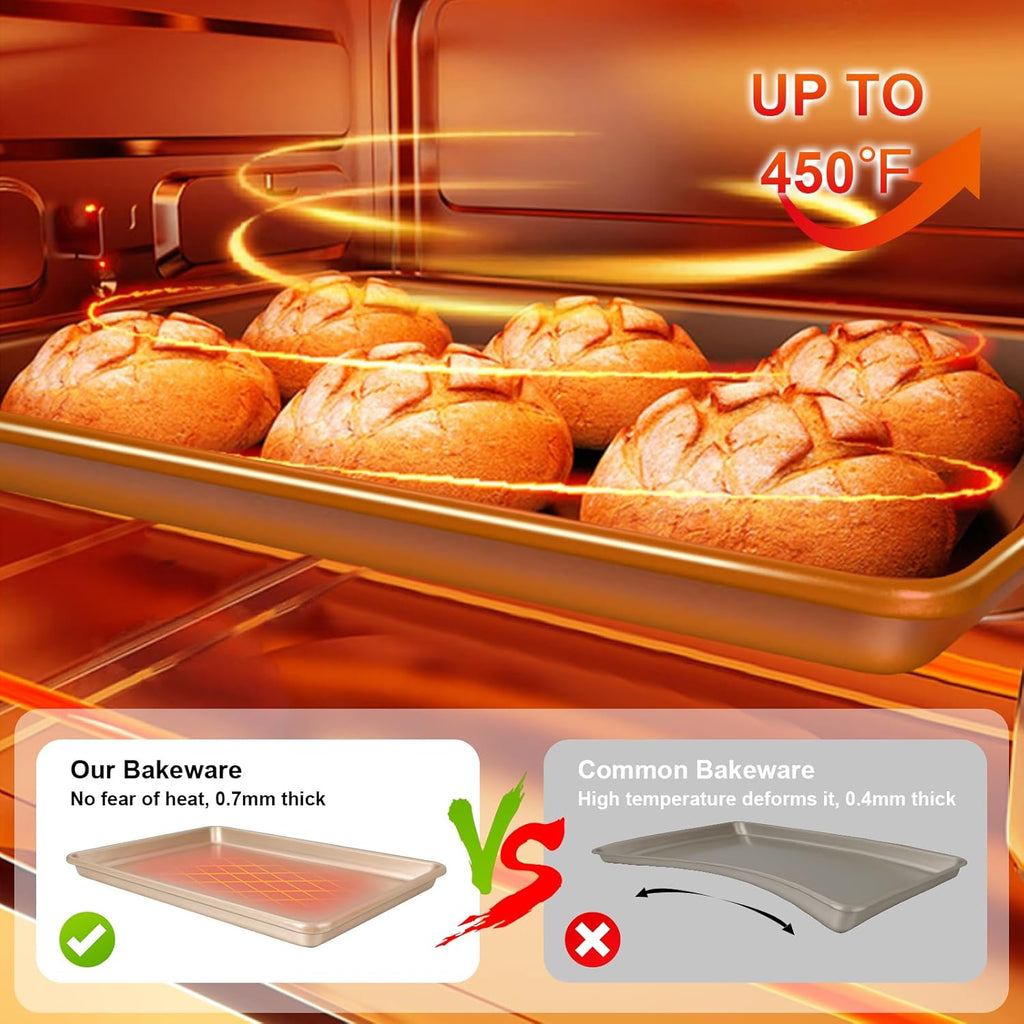Skiennix Baking Sheet Pan Set - Nonstick Commercial Cookie Sheets | Heavy Duty Easy Clean, Champagne Gold