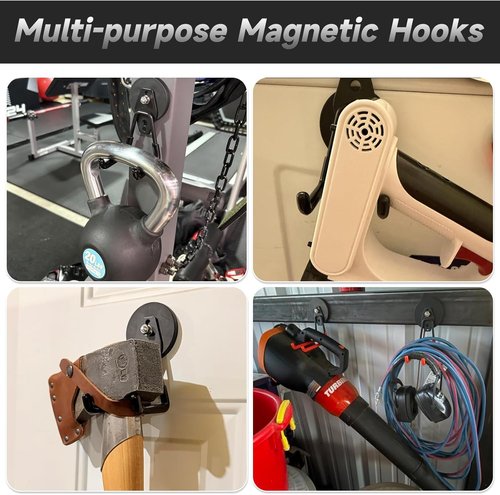 Magnetic Hooks 4 Pack - Heavy Duty Large Hooks with Anti-Slip Coating for Garage & Workshop