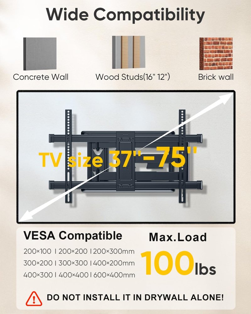 FORGING MOUNT Long Arm TV Mount for Most 37-75 Inch TVs, 30 Inch Long Extension Arm Corner TV Wall Mount, Full Motion Wall Mount Swivel, Tilt, Articulating VESA 600X400mm,Holds up to 100lbs