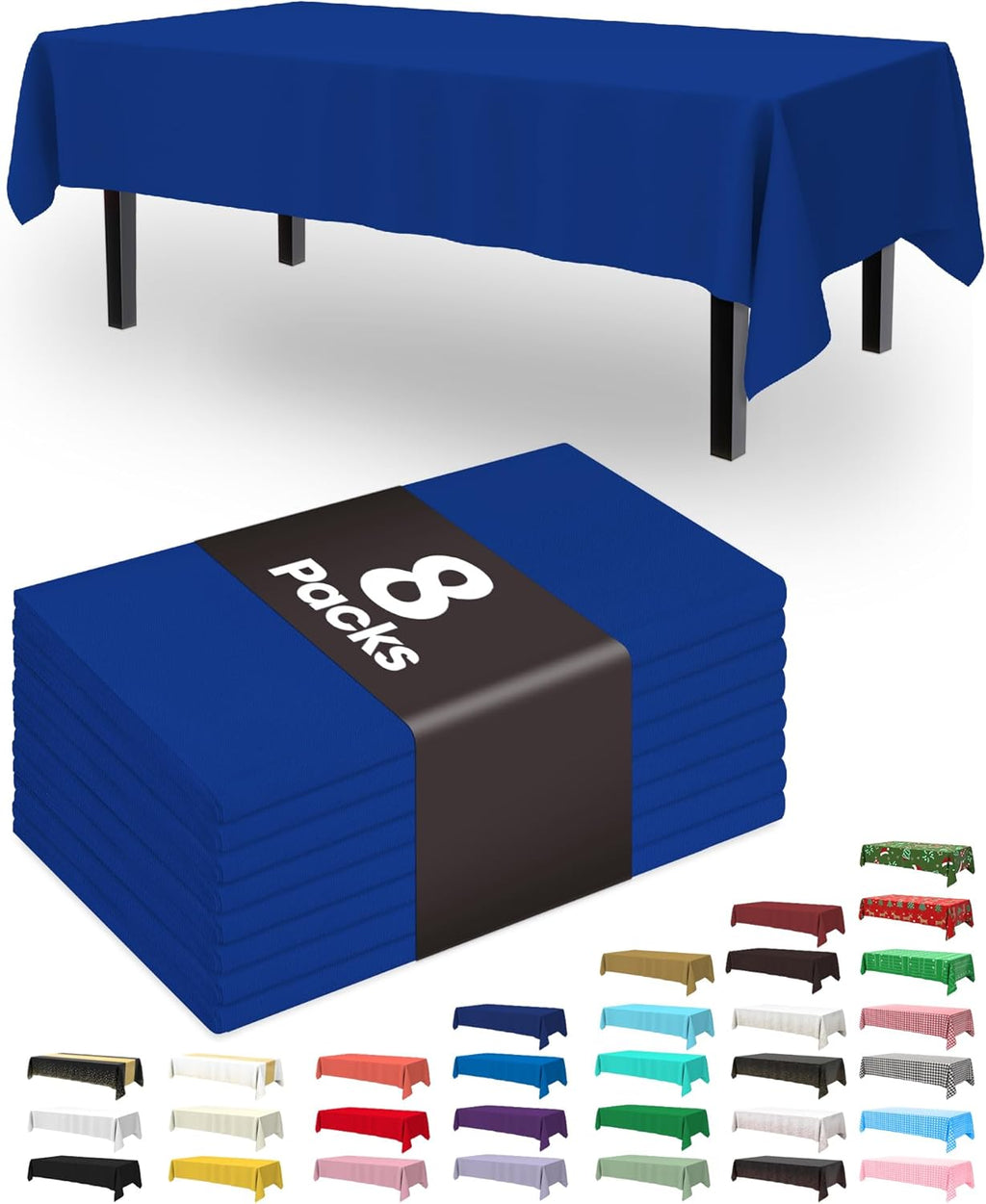 Pureegg Disposable Plastic Tablecloths - 54 x 108 Inch, Leakproof & Sturdy for Graduation Parties | Navy Blue, 8 Pack