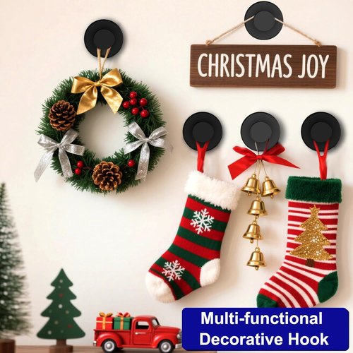 Bntuk Suction Cup Hooks - Strong Vacuum Wreath Hanger for Doors & Windows | 2 Pack, Black