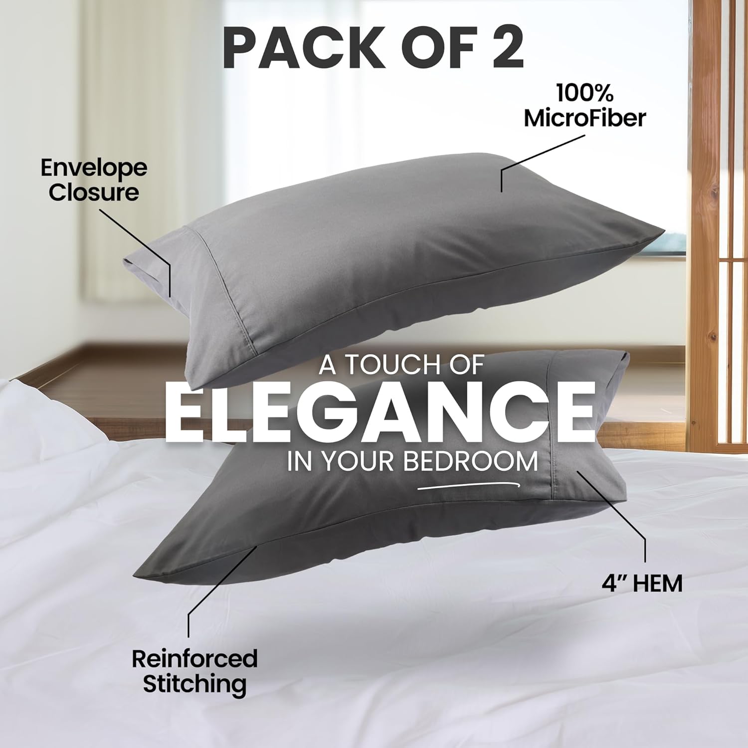 Utopia Bedding Pillow Covers - Soft Brushed Microfiber 2-Pack | Oeko-TEX Certified, 20x30 Inches (Grey)