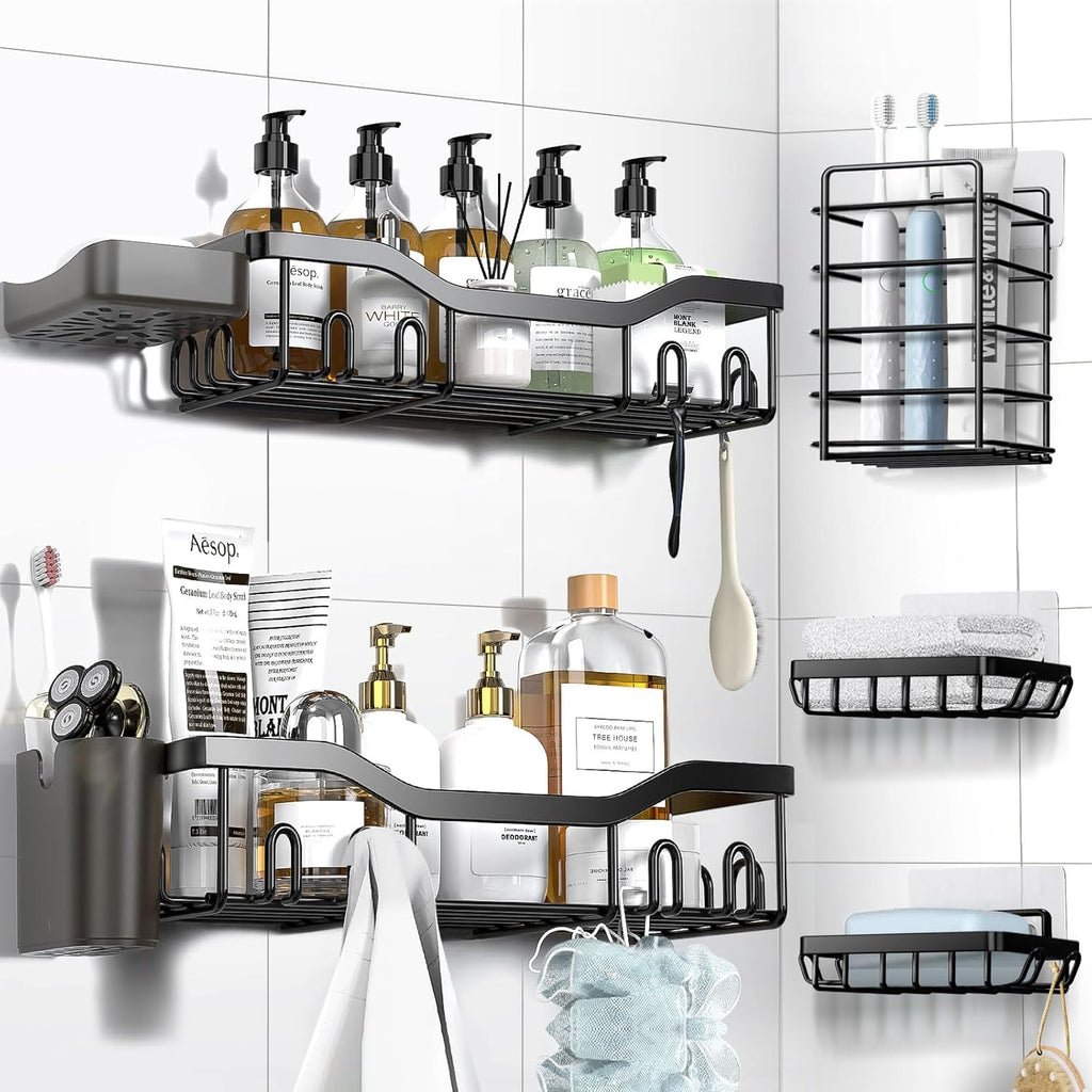 NESOMI Shower Caddy - Rustproof Stainless Steel Organizer with Soap Dish & Hooks | 7-Pack, No-Drill Storage