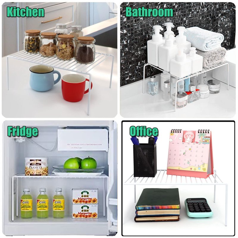 GEDLIRE Kitchen Cabinet Shelf Organizer Set of 2, Large (15.7 x 9.4 inch) Metal Wire Pantry Storage Shelves, Dish Plate Racks for Cabinets, Freezer, Counter, Cupboard Organizers and Storage, White