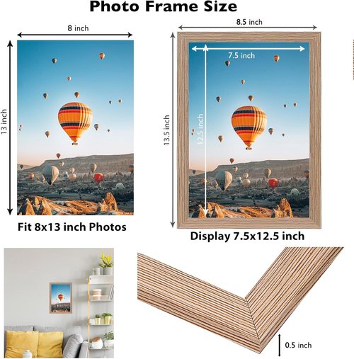 JCJMY 8x13 Rustic Brown Picture Frame - Versatile Wall Mounting & Tabletop Display with Shatter-Resistant Plexiglass