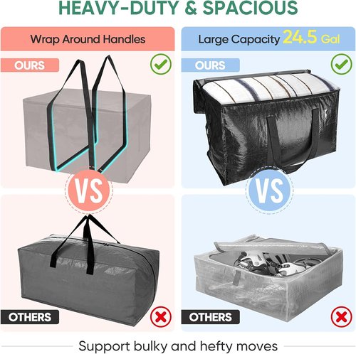 BALEINE Oversized Moving Bags - Heavy-Duty Storage Totes with Reinforced Handles | 6-Pack, Black