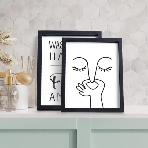 HKBS Framed Black and White Bathroom Wall Art - Stylish Toilet Decor | 10"x8" for Home or Apartment
