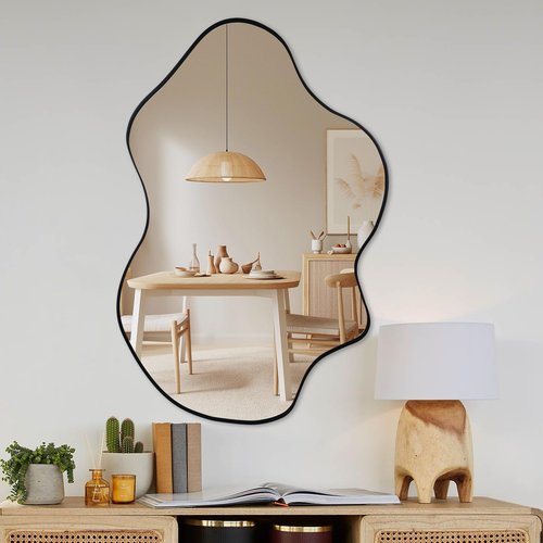 Tanmicoshomy Black Bathroom Mirror 24x36 Inch, Asymmetrical Framed Wall Mirrors for Bathroom, Bedroom or Living Room, Vertical or Horizontal Hanging