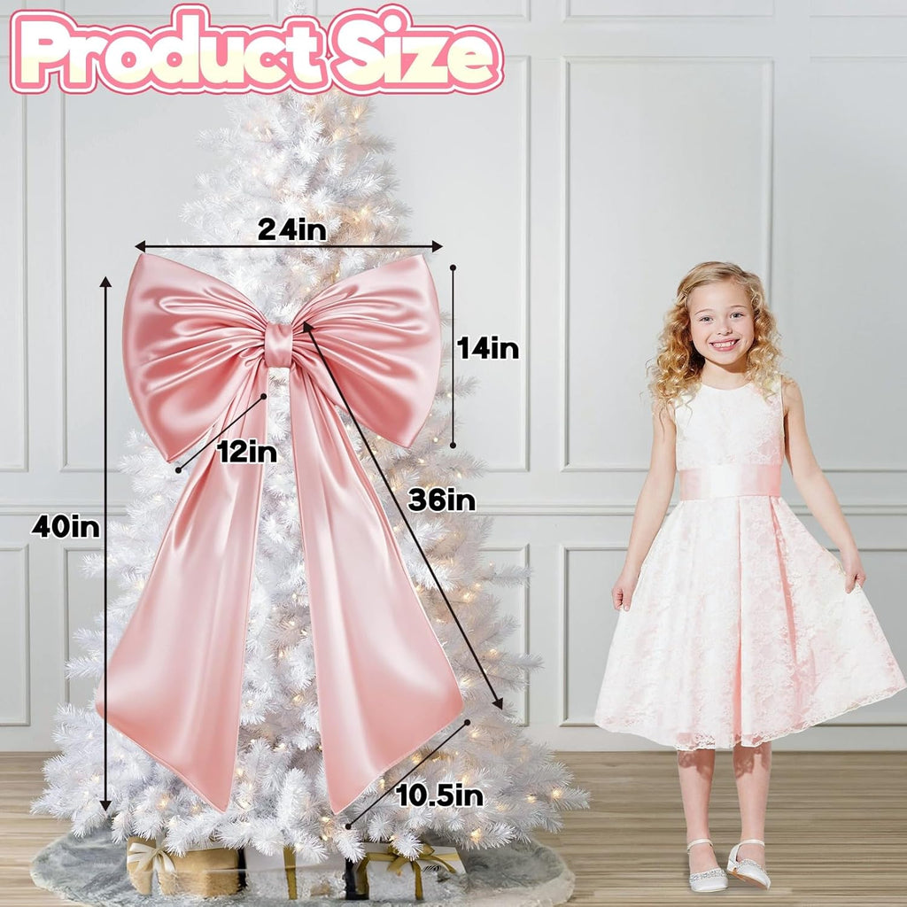 Skiennix Large Pink Bow | Satin Ribbon Tie Coquette Room Decor - 40x24 In Giant Pastel Hanging Wall Decoration for Ballerina Birthday