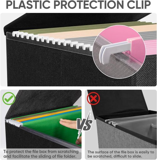 BALEINE File Organizer Box - Collapsible Document Storage with Lid & Plastic Slide | Black, 1 Pack