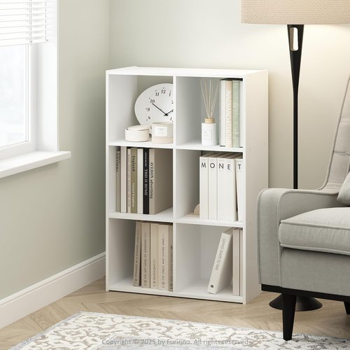 Furinno PELLI Bookshelf - 3x2 Cube Storage Organizer Cabinet | Plain White, Ideal for Living Room & Home Office