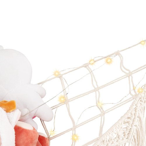 Mkono Stuffed Animal Hammock Corner Macrame Toy Storage Organizer with Lights and Tassels Boho Hanging Stuff Animals Net Large Capability Toys Display Holder for Nursery Kid Room Playroom, 1 piece