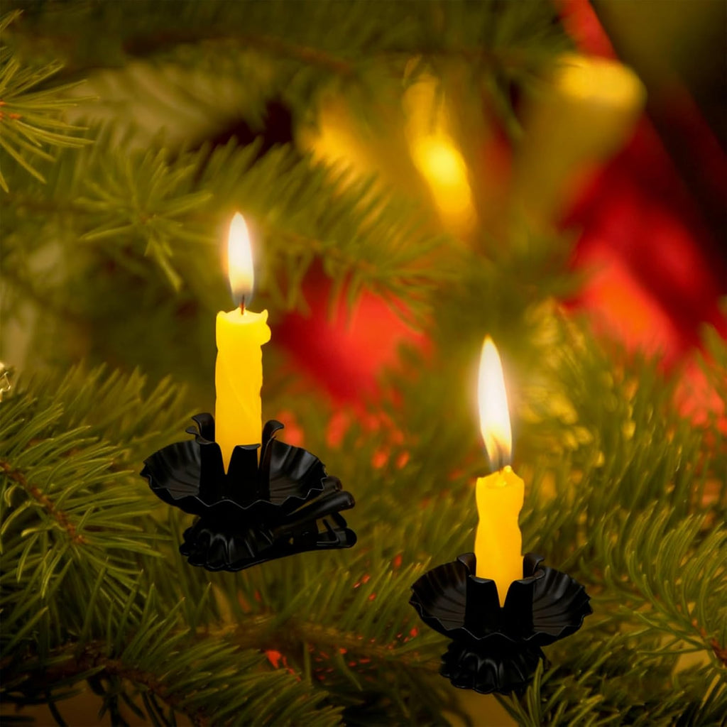 Skiennix Candle Holders - Silver Clip-On Metal Holders for Christmas Tree | Set of 20 Pcs (Black)
