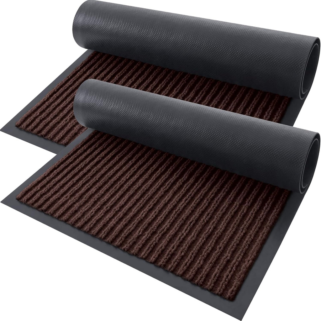 OLANLY Waterproof Heavy Duty Front Door Mats - 2-Pack, 29.5 x 17 Inch, Easy Clean, Fade Resistant, Brown
