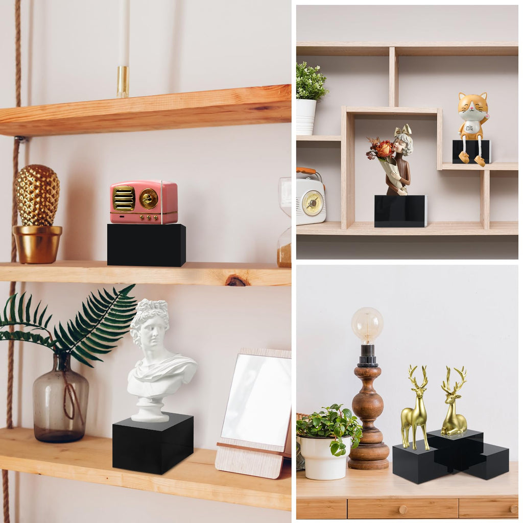 Geelin 6 Pack Acrylic Risers for Display Acrylic Cube Boxes Risers Display Stands with Hollow Bottoms Decorative Stand for Jewelry Candy Table Decor 6 Sizes(Black,3 to 8 Inch,Square)