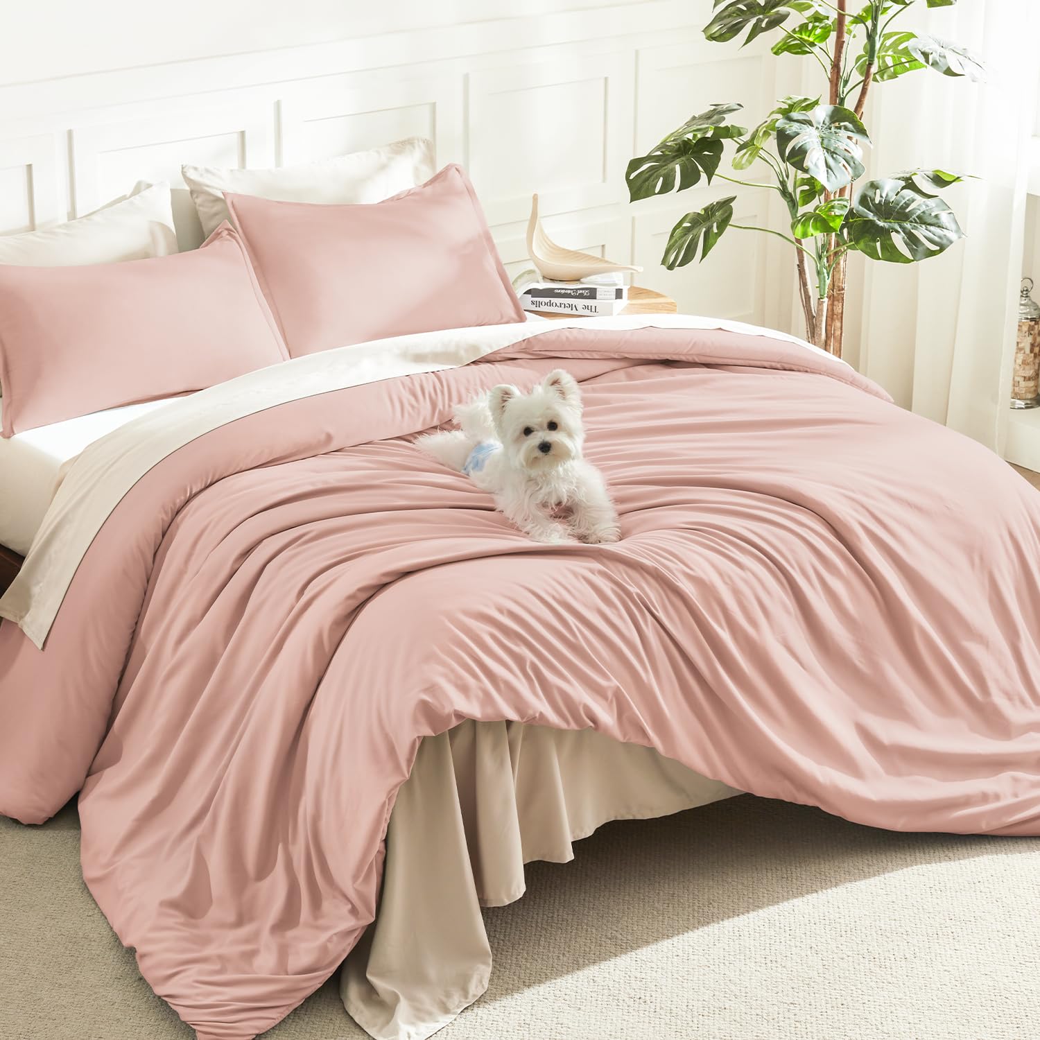 Litanika Pink Twin Comforter Set for Girls, 2 Pieces Kids Blush Plain Bedding Comforter Set, All Season Bed Set (66x90In Comforter & 1 Pillowcase)