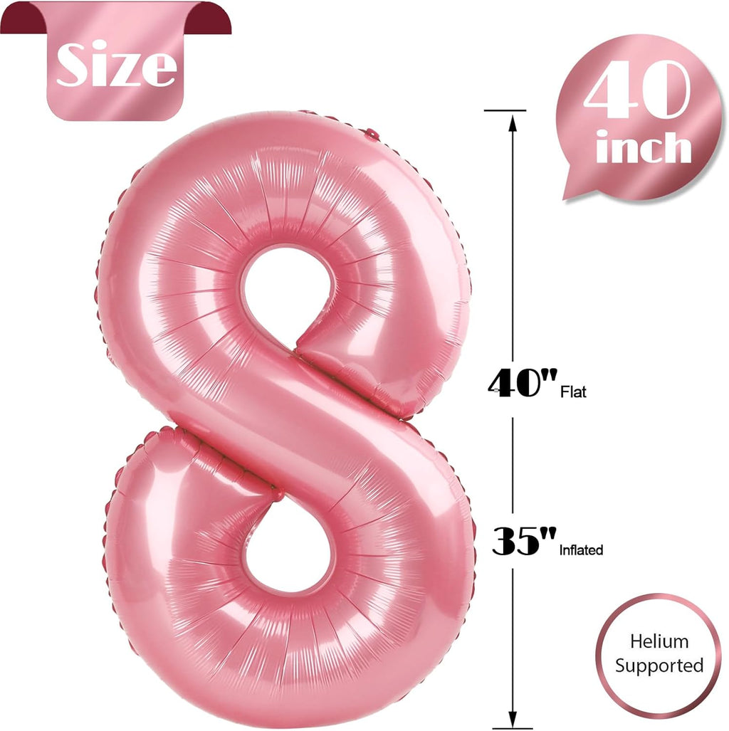 Pearlescent Pink Number 8 Balloon - 40 Inch Birthday Decorations for Girls | Pastel Pink Party Supplies