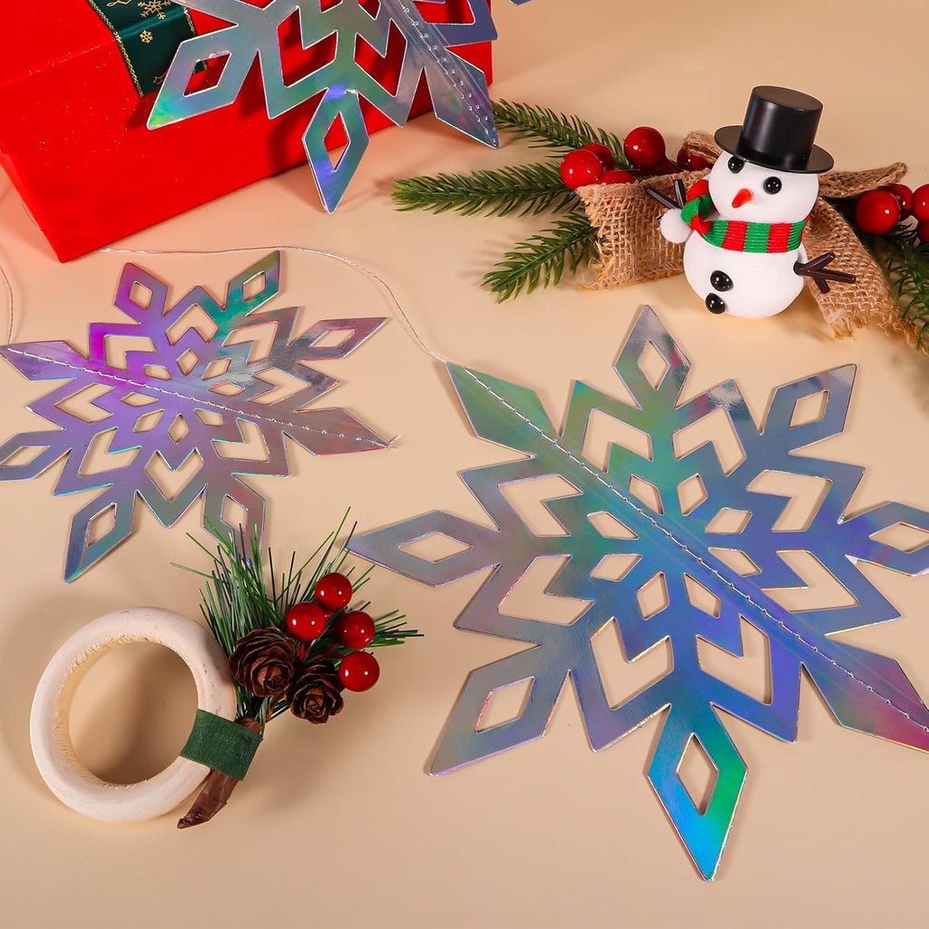 Skiennix 24 PCS Snowflake Christmas Hanging Decor - 12 Glittery & 12 White Paper Snowflakes for Winter Holiday Parties