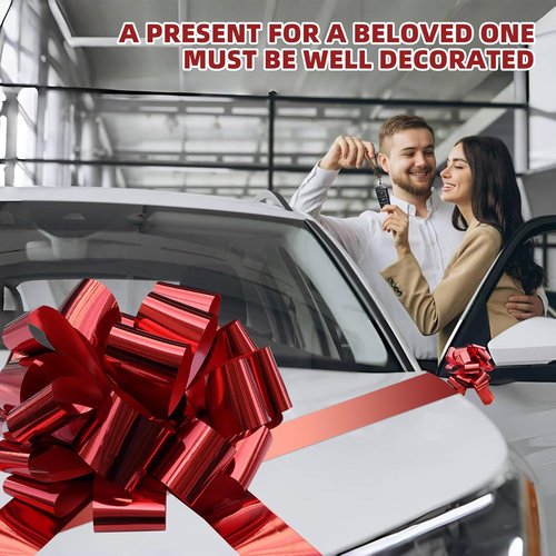 Big Car Bow - Metallic Red 20-Inch Round Gift Bow for Cars, Weddings, Birthdays & Holidays