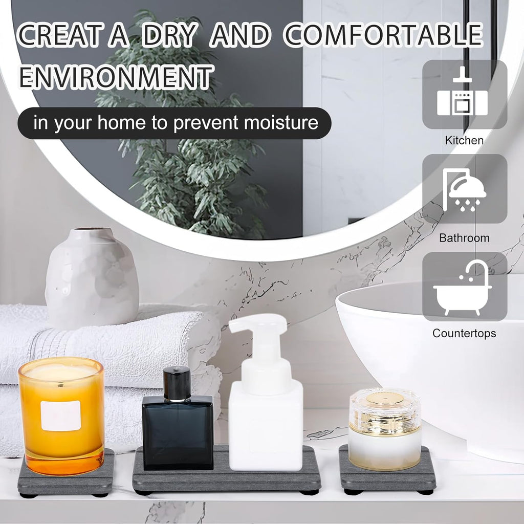 Stone Drying Trays by [Brand Name] - Water Absorbing Diatomaceous Earth Soap Dish & Coaster Set | 4PCS