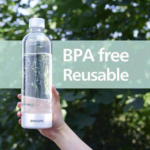PHILIPS Carbonating Bottles ADD910BKO/37, 1L Reusable PET Sparkling Water Bottles Compatible Soda Maker for ADD4902BKO/37, ADD4902WHO/37 and ADD4901GRO/37, ADD4901BKO/37, ADD4901BLO/37, ADD4901PKO/37