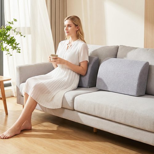 M Mute Touch 2PCS Sofa Couch Back Cushions, Backrest Support Pillow for Elderly,Extra Large Thick Lumbar Support Pillow for Home (6x24x13.2 in, Linen, Medium Grey)