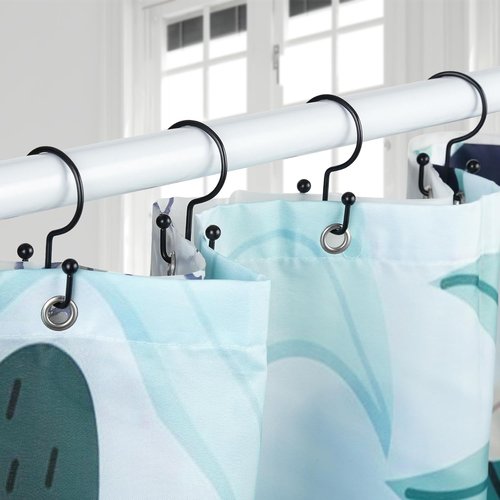 Goowin Shower Curtain Hooks - 12 Durable Rust-Proof Black Rings for Easy Glide Installation