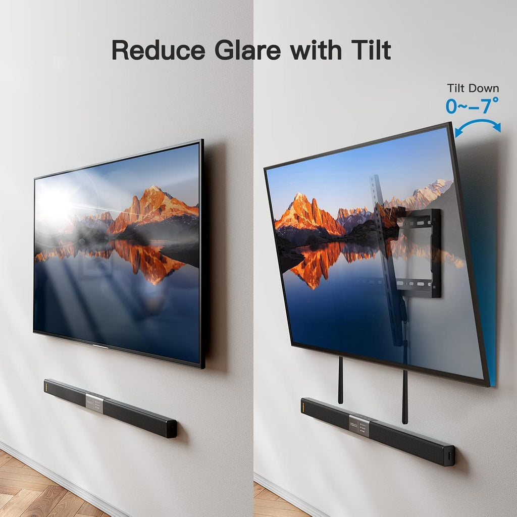 Pipishell Tilt TV Wall Mount Bracket - Low Profile for 37-90 Inch LED, LCD, OLED TVs | Supports Up to 132lbs